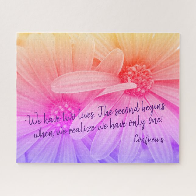 Colourful Daisy Flowers Daisies Confucius Quote Jigsaw Puzzle (Horizontal)
