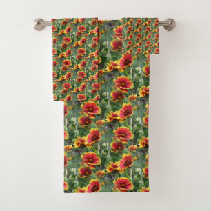 Colourful Daisy Flowers Nature Pattern   Bath Towel Set