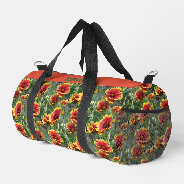 Colourful Daisy Flowers Nature Pattern Personalise Duffle Bag (Right Corner)