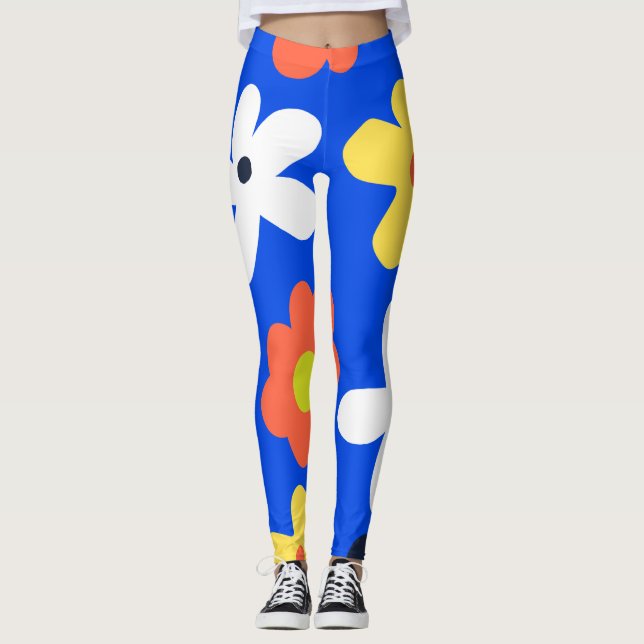 Colourful daisy flowers pattern leggings (Front)