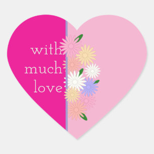 Colourful Daisy Flowers, Personalised Love on Pink Heart Sticker