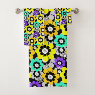 Colourful daisy flowers Yellow Turquoise Purple Bath Towel Set