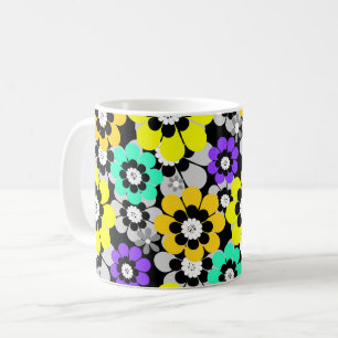Colourful daisy flowers Yellow Turquoise Purple  Coffee Mug
