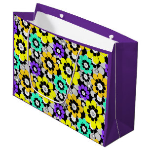 Colourful daisy flowers Yellow Turquoise Purple  Large Gift Bag