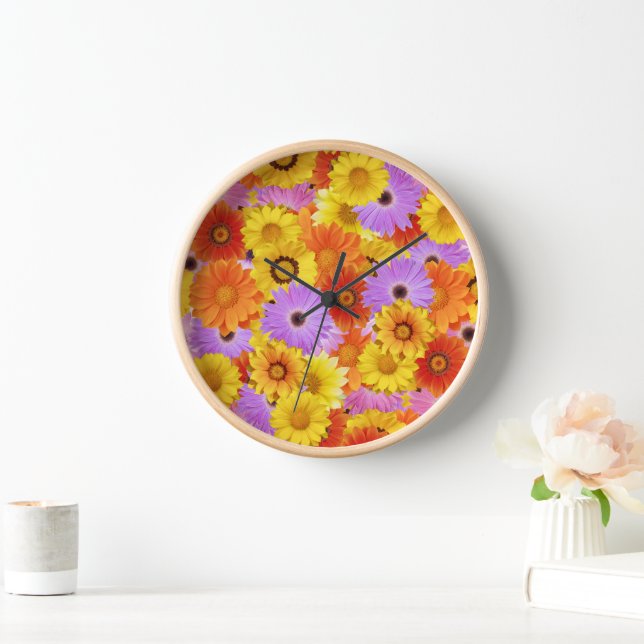 Colourful Daisy Garden - Bright Floral Decor Clock (Home)