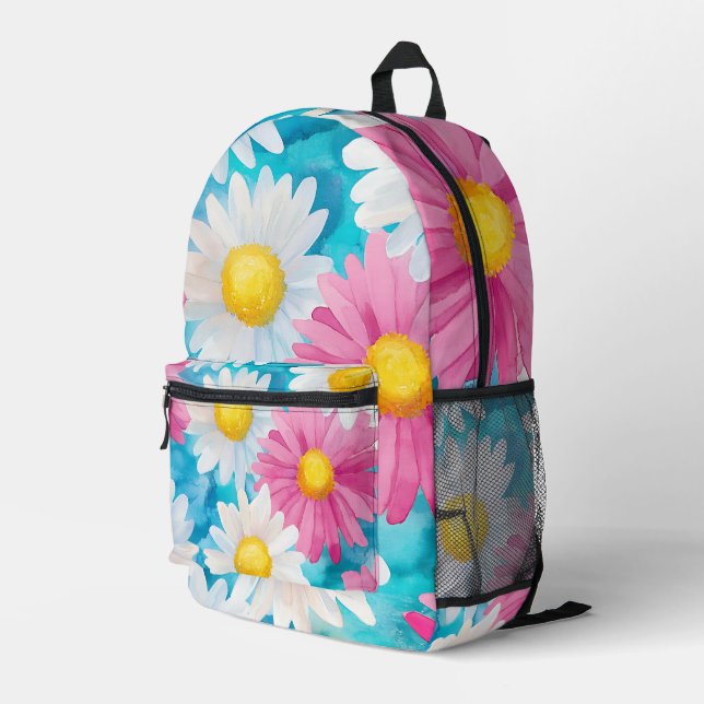 Colourful Daisy Pattern Printed Backpack (Back Corner Right)