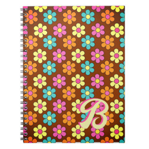 Colourful Daisy Pattern Retro Monogram Notebook