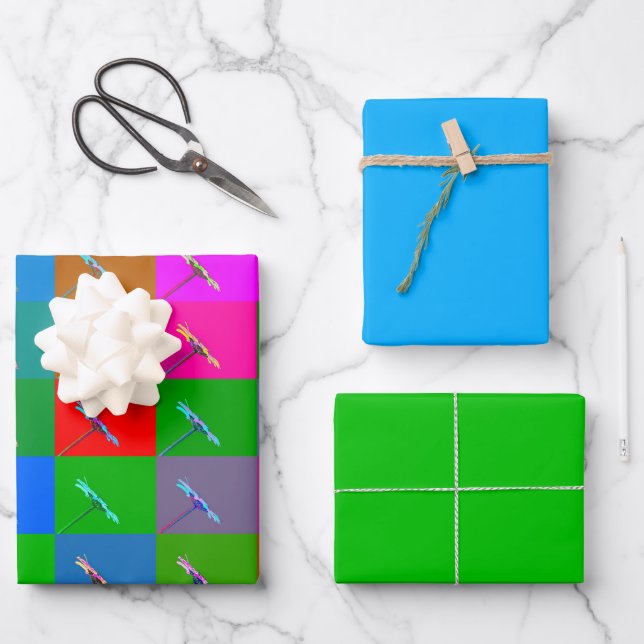 Colourful Daisy Squares Abstract Art, Green Blue Wrapping Paper Sheet (Front)