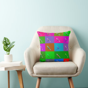 Colourful Daisy Squares Abstract Floral Rich Gold Cushion