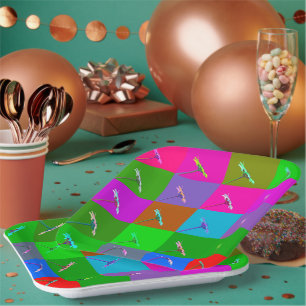Colourful Daisy Squares, Fun & Elegant All-Occasio Paper Plate