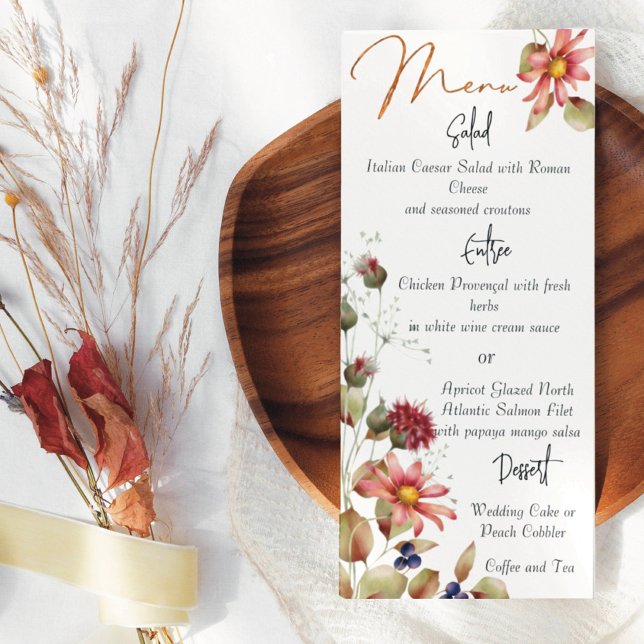 Colourful Daisy Wildflower Watercolor  Floral Menu (.)