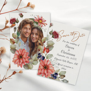 Colourful Daisy Wildflower Watercolor Floral Photo Save The Date