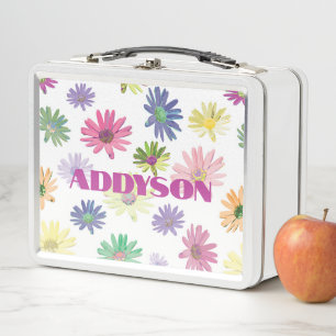 Colourful Daisy with Name Metal Lunch Box