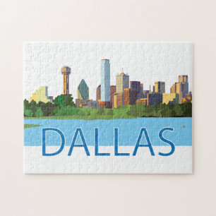 Colourful Dallas Skyline Illustration Jigsaw Puzzle