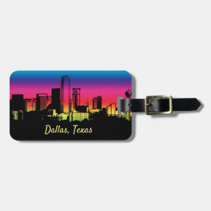 Colourful Dallas Skyline Luggage Tag