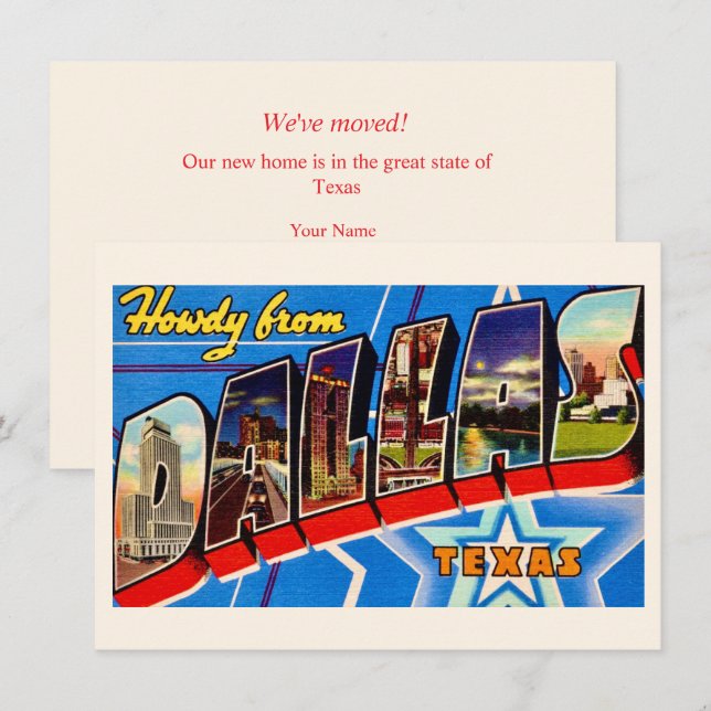 Colourful Dallas Texas Moving Announcement (Front/Back)