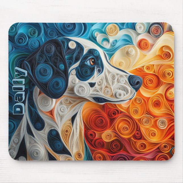 Colourful Dalmatian Paper Quilling Portrait Mouse Mat (Front)