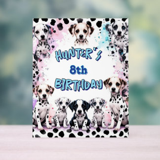 Colourful Dalmatian Puppy Birthday Party  Acrylic Sign