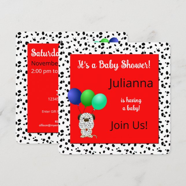 Colourful Dalmatian Theme Baby Shower Invitation (Front/Back)