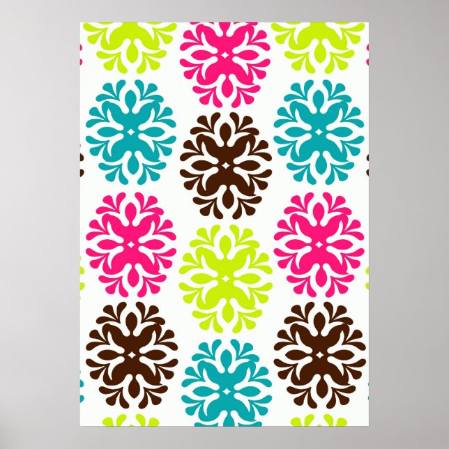 Colourful damask floral cute neon flower pattern poster (Front)