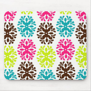 Colourful damask floral girly cute flower pattern mouse mat