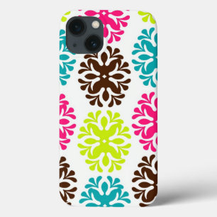 Colourful damask floral pattern girly cute flower iPhone 13 case