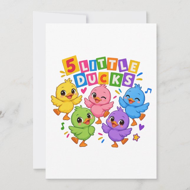 Colourful Dancing Five little ducks Invitation (Front)