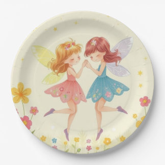 Colourful Dancing Floral Fairies3 & Gold Glitter Paper Plate