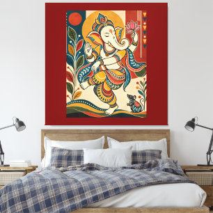 Colourful Dancing Ganesha - Indian Folk Tribal Mad Canvas Print