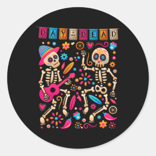 Colourful Dancing Mexican Skeletons - Cute Day Of  Classic Round Sticker