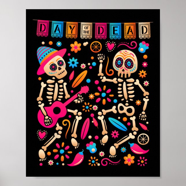Colourful Dancing Mexican Skeletons - Cute Day Of  Poster (Front)