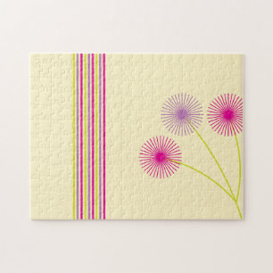 Colourful Dandelion Flowers, Stripes, Boho Abstrac Jigsaw Puzzle