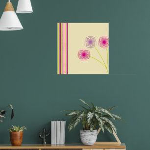 Colourful Dandelion Flowers, Stripes, Boho Abstrac Poster