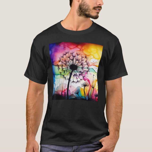 Colourful dandelion watercolor optics blowball T-Shirt (Front)