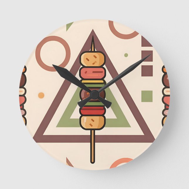 Colourful Dango Skewers Geometric Pattern Round Clock (Front)