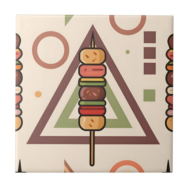 Colourful Dango Skewers Geometric Pattern Tile (Front)