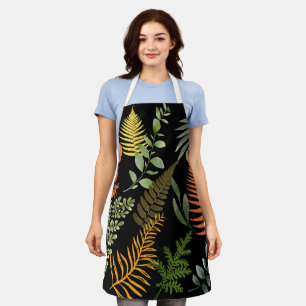 Colourful Dark Fern Botanical Foliage Floral  Apron