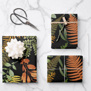 Colourful Dark Fern Botanical Foliage Floral Print Wrapping Paper Sheet