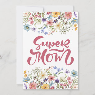 Colourful Dark Pink Super Mum Cute Spring Floral Holiday Card