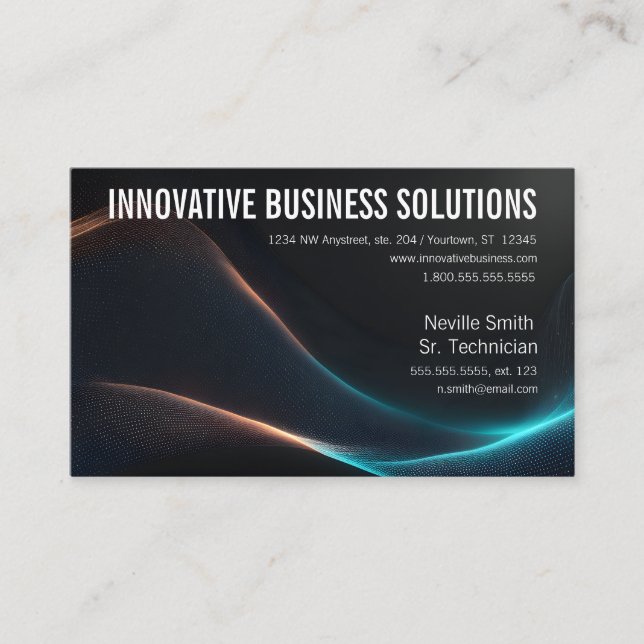Colourful Data Tech Particle Waves on Black Business Card (Front)