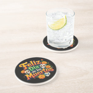 Colourful Day of the Dead Candy Skulls Marigolds Coaster