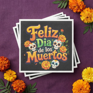 Colourful Day of the Dead Candy Skulls Marigolds Napkin