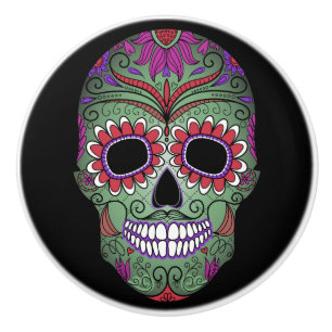 Colourful Day of the Dead Grunge Sugar Skull Ceramic Knob