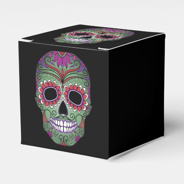 Colourful Day of the Dead Grunge Sugar Skull Favour Box (Front Side)