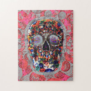 Colourful Day Of The Dead Skull Pink Balloons Jigsaw Puzzle