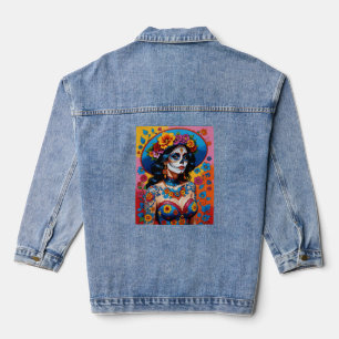 Colourful Day of the Dead Sugar Skull Art Tee Denim Jacket