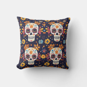 Colourful day of the dead sugar skull cushion