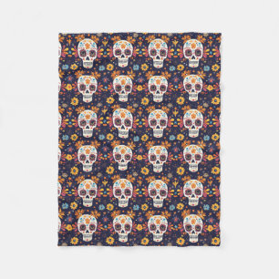 Colourful day of the dead sugar skull fleece blanket