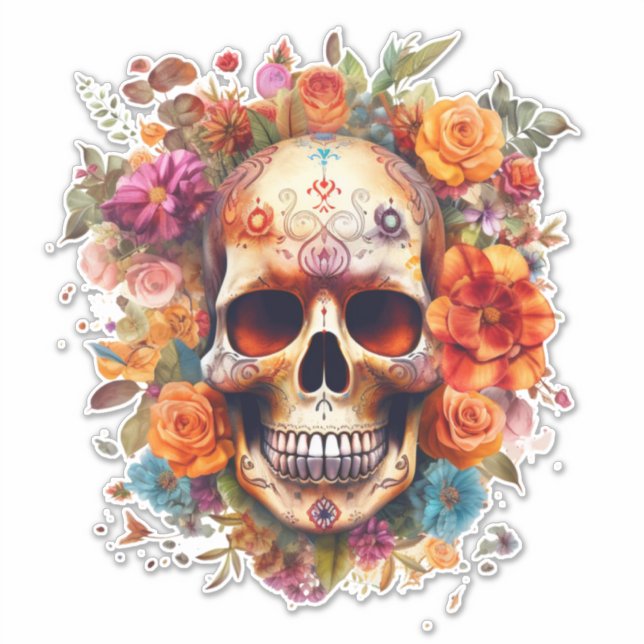 Colourful Day of the Dead Sugar Skull Large  (Front)