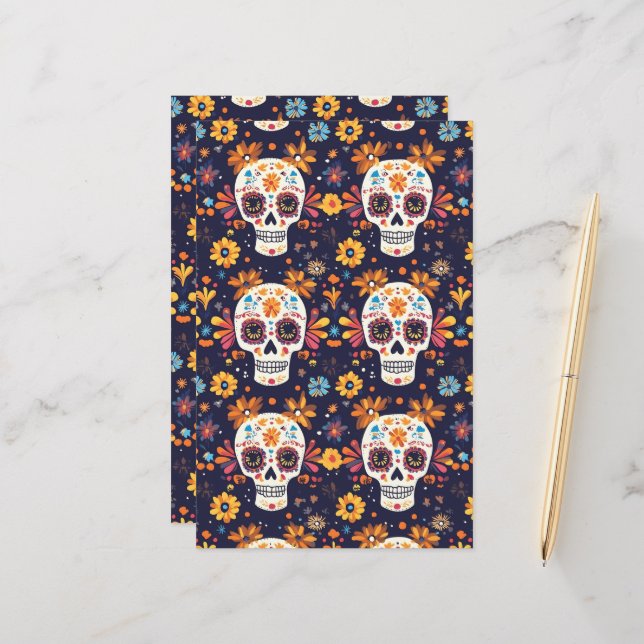 Colourful day of the dead sugar skull seamless pat (Front/Back In Situ)
